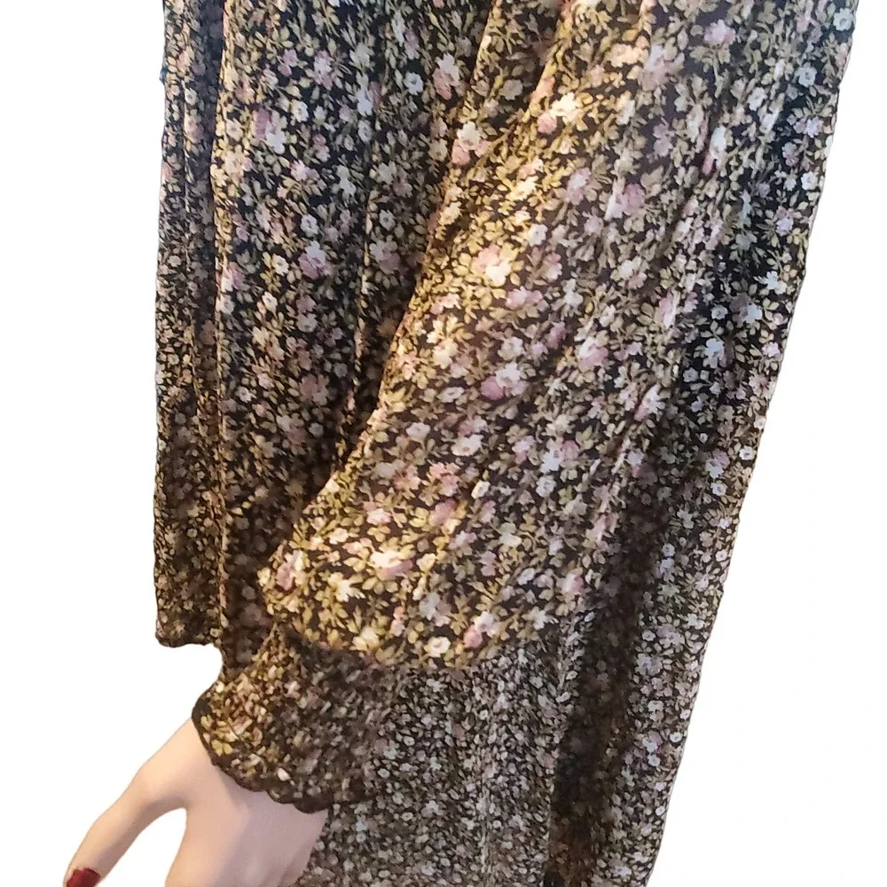 & Other Stories Sz 0 Sheer Smocked Mock Neck Lined Floral Print Mini Dress